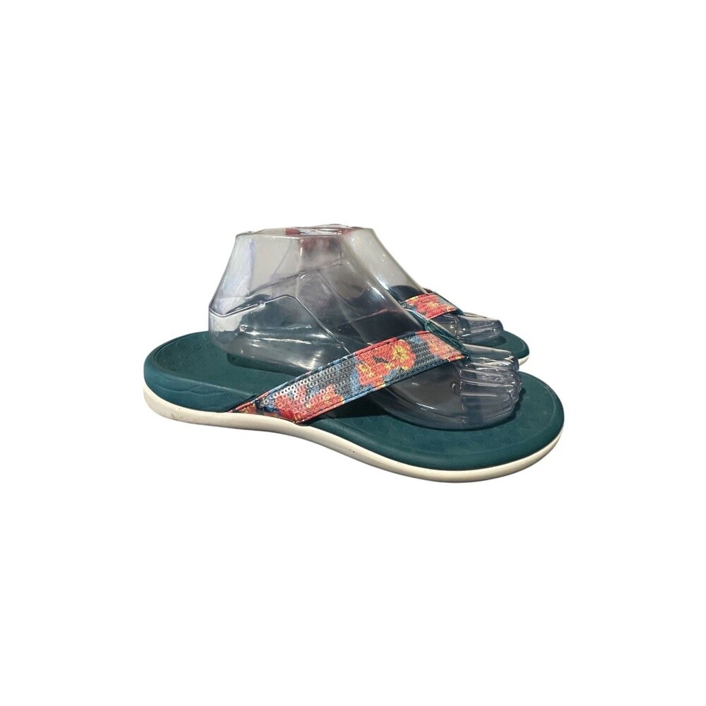Vionic Tide II Thong Sandals Womens Size 9 Casual Summer Blue Floral Sequins